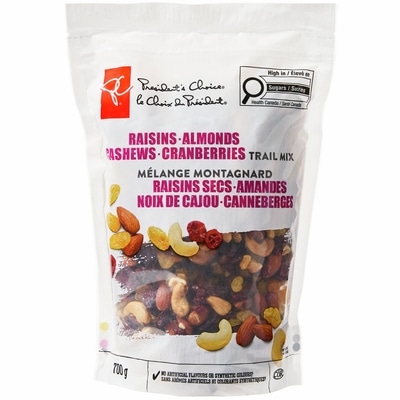 le Choix du Président Mélange montagnard raisins secs-amandes-noix de cajou-canneberges 700 g, 2,50 $/100g