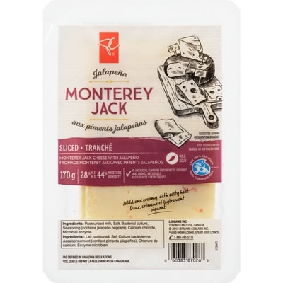 President's Choice Sliced Monterey Jack with Jalapeno Cheese 170 g, $4.12/100g