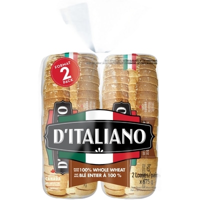 D’Italiano Pain de blé entier, paquet de 2 2x675.0 g, 0,54 $/100g