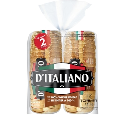 D’Italiano Pain de blé entier, paquet de 2 2x675.0 g, 0,54 $/100g