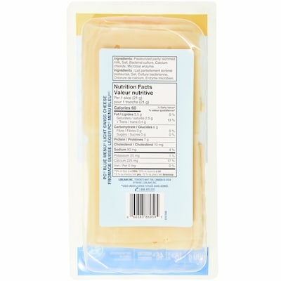 Tranches de fromage suisse léger, format club