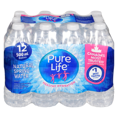 Pure Life Natural Spring Water 12x500.0 ml, $0.07/100ml