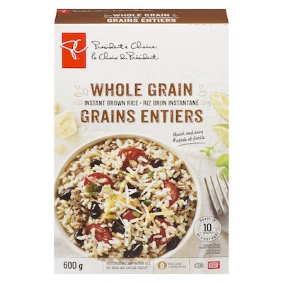President's Choice Whole Grain Instant Brown Rice 600 g, $1.17/100g