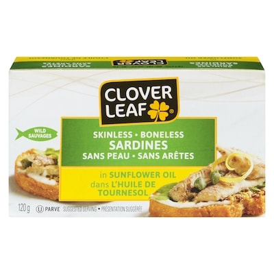 Clover Leaf Sardines, Skinless Boneless Low Sodium In Sunflower Oil 125 g, $2.74/100g