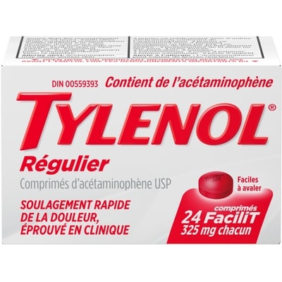 Tylenol Comprimés à concentration régulière 325 mg 24 ea, 0,27 $/1ch