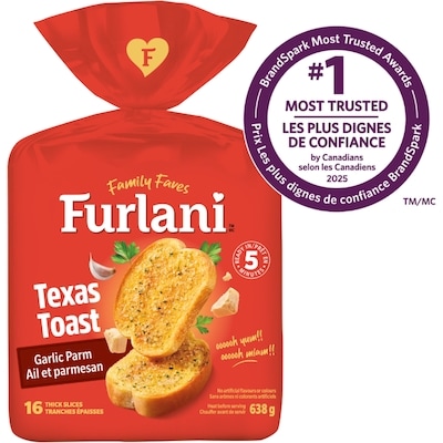 Furlani Ready Bake Garlic Parmesan Toast Texas-Style Bread 16x40.0 g, $0.78/100g