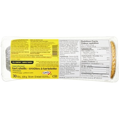 Sans Nom Croûtes à tartelette sucrées 30 ea, 1,32 $/100g