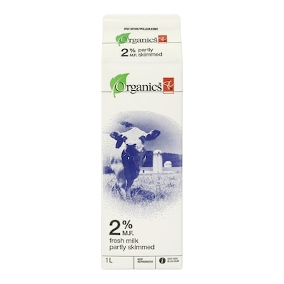 PC Organics Organic 2% Milk 1 l, $0.45/100ml