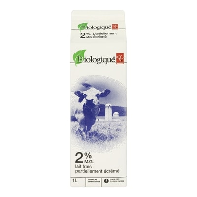 PC Biologique Lait 2 % 1 l, 0,50 $/100ml