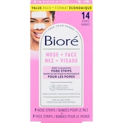 Deep Cleansing Nose + Face Pore Strips, Mixed Value Pack for Instant Pore Unclogging and Blackhead Removal, 14ct (7 Face +  7 Nose)