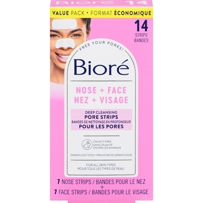 Biore Deep Cleansing Nose + Face Pore Strips, Mixed Value Pack for Instant Pore Unclogging and Blackhead Removal, 14ct (7 Face +  7 Nose) 14 ea, $1.21/1ea