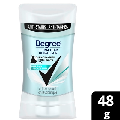 Degree Antiperspirant Deodorant Anti-White Marks & Yellow Stains Black+White, Pure Rain, 72-hour Sweat and Odour Protection 48 g, $7.29/100g