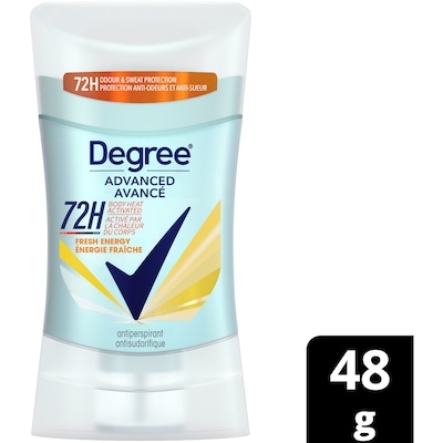 Degree Advanced Antisudorifique en Bâton pour 72 h de protection contre les odeurs et la transpiration Énergie Fraîche avec technologie MotionSense® 48 g, 7,29 $/100g