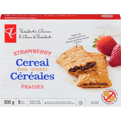 President's Choice Peanut Free Strawberry Cereal Bars 300 g, $1.43/100g