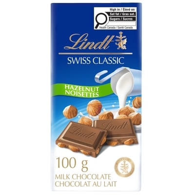 Lindt SWISS CLASSIC Barre de chocolat au lait à la noisette 100 g, 5,49 $/100g
