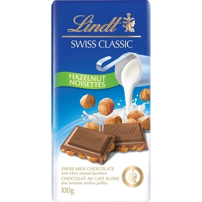 Lindt Chocolat au lait avec noisettes SWISS CLASSIC – Barre 100 g, 4,99 $/100g