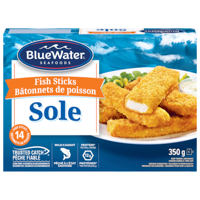 BlueWater Seafoods Sole Fish Sticks 350 g, $2.57/100g