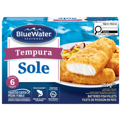 BlueWater Seafoods Filets de sole Tempura, Sole sauvage, Congelé, 6 morceaux 350 g, 2,57 $/100g