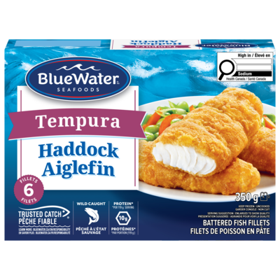 BlueWater Seafoods Filets D'Aiglefin Tempura de 350 g, 2,85 $/100g