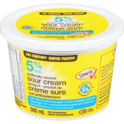 No Name Light 5% M.F. Artificially Soured Sour Cream Product 500 ml, $0.76/100ml