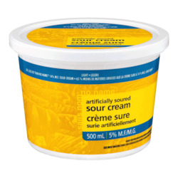 Sans Nom Produit de crème sure léger suri artificiellement, 5 % M.G. 500 ml, 0,76 $/100ml