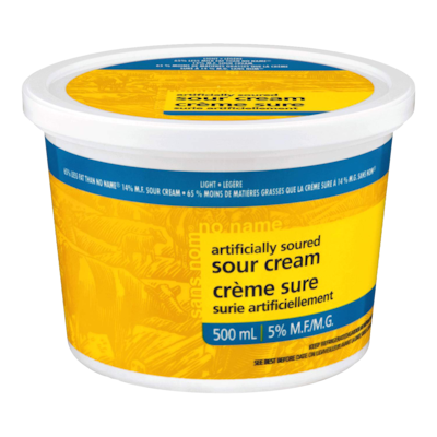 Sans Nom Produit de crème sure léger suri artificiellement, 5 % M.G. 500 ml, 0,76 $/100ml