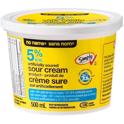 Sans Nom Produit de crème sure léger suri artificiellement, 5 % M.G. 500 ml, 0,85 $/100ml