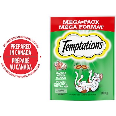 Temptations Gâteries pour chats adultes saveur de poissons et fruits de mer 180 g, 1,67 $/100g