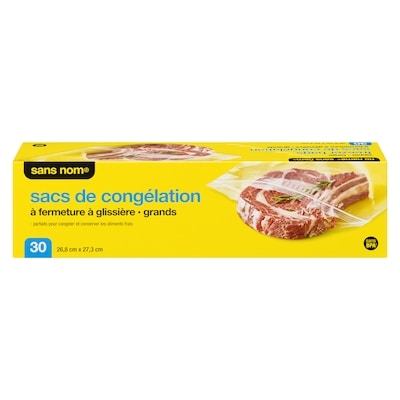 Sans Nom Sacs de congélation à fermeture à glissière, grands 30 ea, 0,16 $/1ch