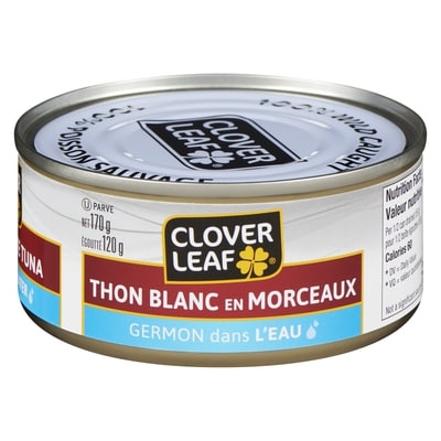 Clover Leaf Thon germon blanc en morceaux dans l’eau 170 g, 2,52 $/100g