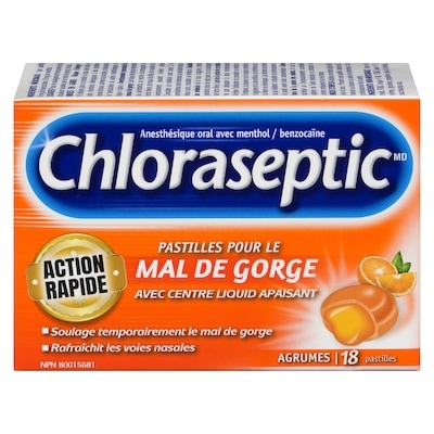Chloraseptic Pastilles contre les maux de gorge à saveur de citron 18 ea, 0,31 $/1ch