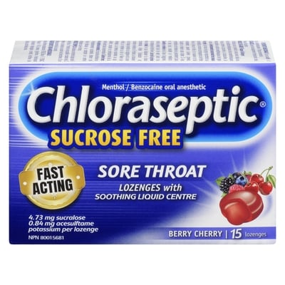 Chloraseptic Sore Throat Lozenges With Soothing Liquid Centre Sucrose Free Berry Cherry 15 ea, $0.32/1ea