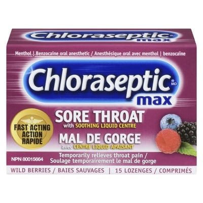 Chloraseptic Pastilles contre les maux de gorge Max à saveur de baies sauvages 15 ea, 0,37 $/1ch