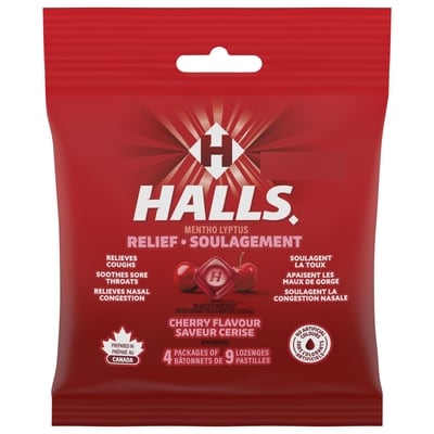 Halls Cherry Flavour Cough Drops Throat Lozenges 4 ea, $1.50/1ea
