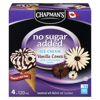 Chapmans No Sugar Added Ice Cream Cone Vanilla  4x120.0 ml, $1.66/100ml