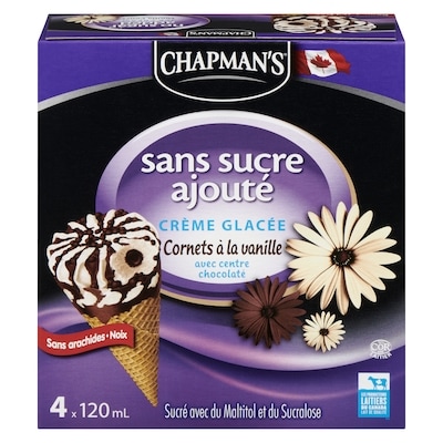 Chapman’s Sans sucre ajouté cornet de crème glacée à la Vanille 4x120.0 ml, 1,77 $/100ml