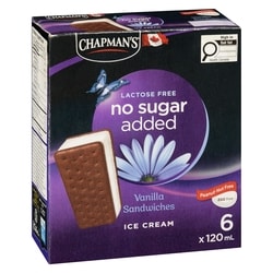 Chapmans No Sugar Added Lactose Free Ice Cream Sandwiches Vanilla