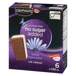 Chapmans No Sugar Added Lactose Free Ice Cream Sandwiches Vanilla