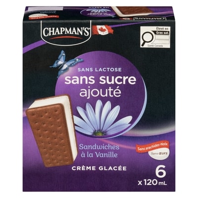 Chapman’s Sans sucre ajouté sans lactose sandwiches de crème glacée à la Vanille 6x120.0 ml, 1,18 $/100ml