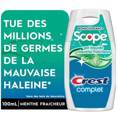 Crest Dentifrice en gel liquide Crest Complete blanchissant à bienfaits multiples avec Scope et protection antitartre saveur menthe fraîcheur 100 ml, 5,99 $/100ml