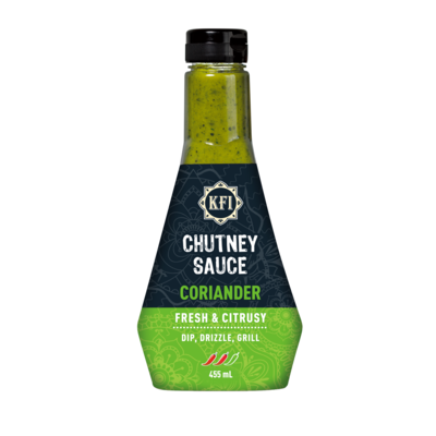 KFI Coriander chutney sauce 455 ml, $0.88/100ml