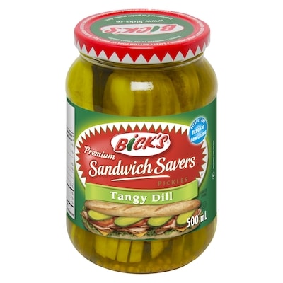 Bicks Sandwich Savers Tangy Dill Pickles 500 ml, $1.20/100ml
