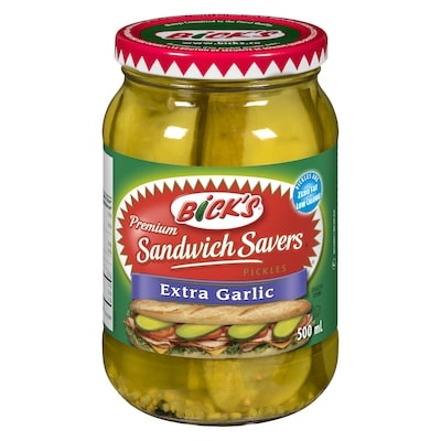Bicks Sandwich Savers Extra Garlic Pickles 500 ml, $1.20/100ml