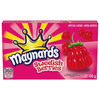 Maynards Swedish Berries Friandise, friandise gélifiée, boîte de friandise, parfaite pour les voyages en voiture, soirées cinéma, collations pour le bureau 100 g, 1,99 $/100g