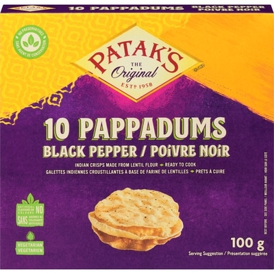 Pataks Pappadums Black Pepper 100 g, $4.29/100g
