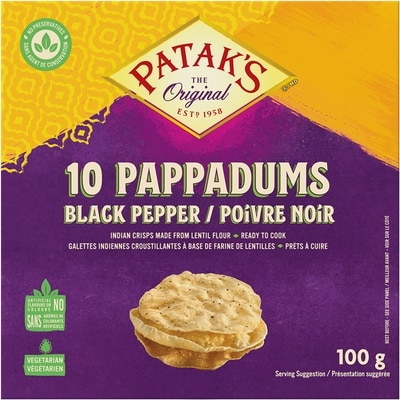 Pataks Pappadums Poivre Noir 100 g, 4,29 $/100g