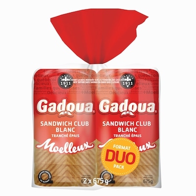 Gadoua Pain blanc moelleux, paquet de 2 2x675.0 g, 0,56 $/100g