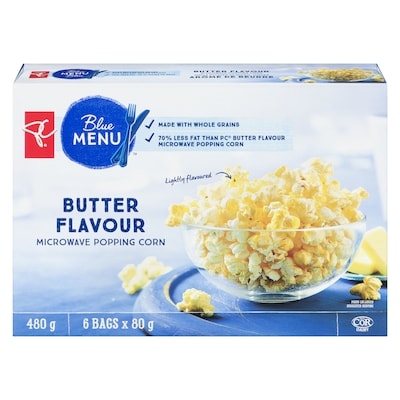 PC Blue Menu Butter Flavour Microwave Popcorn 6x80.0 g, $0.89/100g