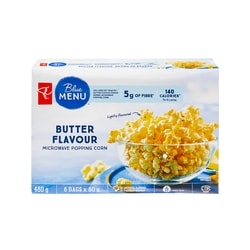 PC Menu Bleu Maïs à éclater au micro-ondes à arôme de beurre 6x80.0 g, 1,00 $/100g