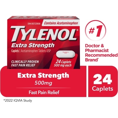 Tylenol 500 Mg Caplets 24 ea, $0.26/1ea